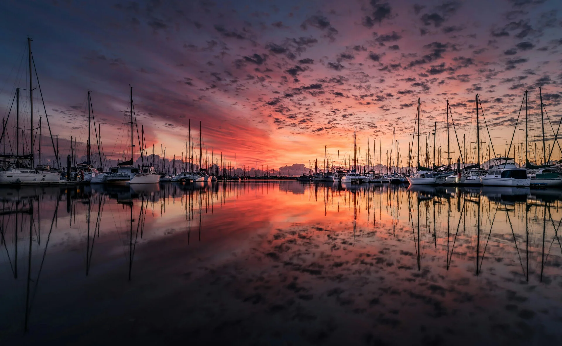 Harbor with boats at sunset